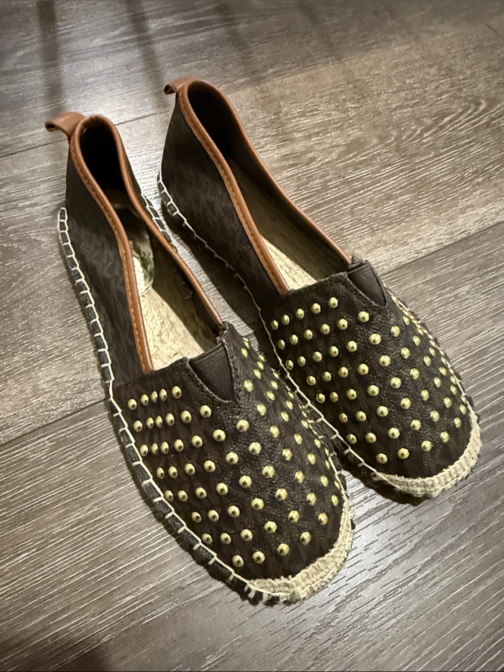 Michael Kors Studded Brown Espadrille Slip-Ons